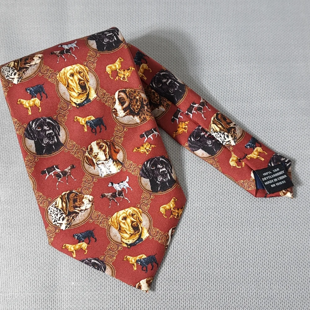 Vintage Men's 100% Silk Tie 2004 Jon Q.‎ Wright & Artists Color/Copper Dogs